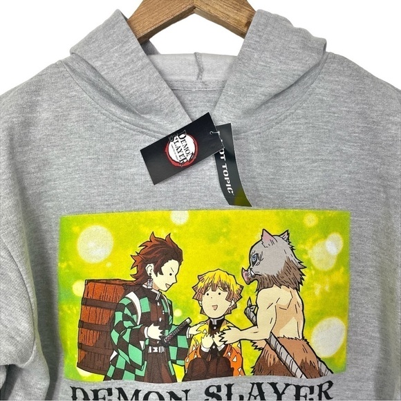 Hot Topic Demon Slayer Kimetsu No Yaiba Trio Hoodie Gray NWT - Picture 7 of 12